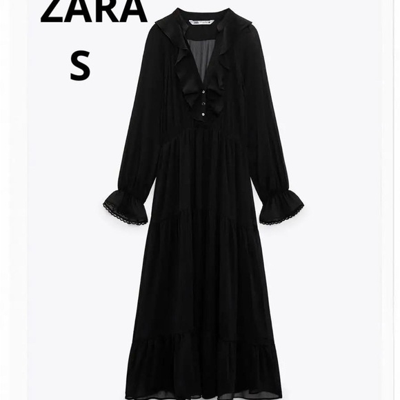 Zara Midi Dress with Ruffles Black - Picture 8 of 8